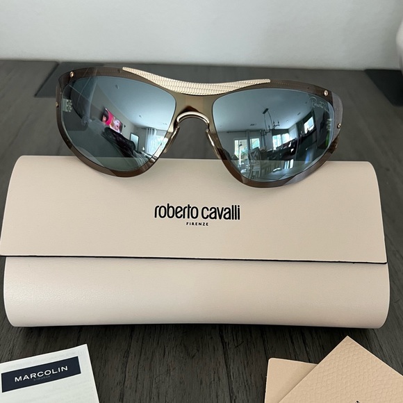 Roberto Cavalli RC1135 32X Brown & Gold Shield Sunglasses Frame - Picture 1 of 7